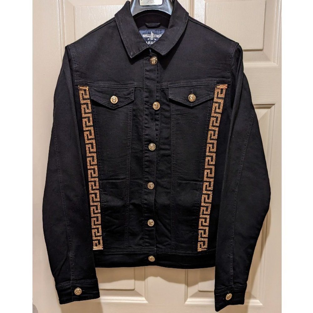 🆕 BLACK & GOLD SLIM FIT JEAN JACKET - MEN - LARGE - Picture 2 of 3